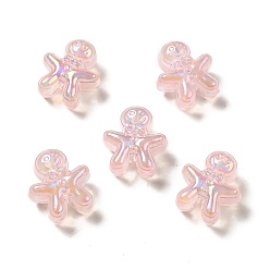 Misty Rose UV Plating Rainbow Iridescent Acrylic Beads, Christmas Gingerbread Man, Misty Rose, 20x18x10.5mm, Hole: 3.5mm