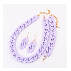 Лиловый Комплекты акриловых цепочек-цепочек, сережек-подвесок и браслетов, золотые, сирень, Ожерелье: 430 mm