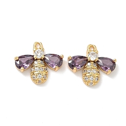 Темно-синий  Шифер Подвески в виде пчелы из латуни с микропаве из кубических цирконий, без никеля , реальный 18 k позолоченный, темный сланец синий, 12.5x14x3.5 мм, отверстие : 1 мм