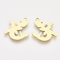 Золотой 201 подвески из нержавеющей стали, подвески для лазерной резки, форма акулы, золотые, 20x18.5x1 мм, отверстие : 1.4 мм