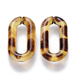 Gold Transparent Acrylic Linking Rings, Quick Link Connectors, For Jewelry Cable Chains Making, Leopard Print Design, Oval, Goldenrod, 20.5x11x3mm, Inner Diameter: 13.5x4mm, about 1200pcs/500g