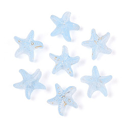 Светло-Голубой Матовые стеклянные бусины, морская звезда, с золотой порошок, Небесно-голубой, 15x16x8 мм, отверстие : 1 мм, Около 909 шт / 1000 г
