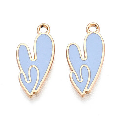 Васильковый Подвески из эмали и сплава, стойки покрытие, сердце прелести, золотые, васильковый, 21x10x1.2 мм, отверстие : 1.6 мм