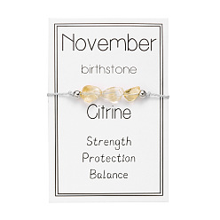 Цитрин Браслеты из бисера с натуральным цитрином и чипом для мужчин и женщин, с подарочной картой, для подарка на день рождения, периметр: 6-1/4~11 дюйм (16~28 см)