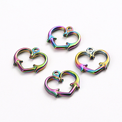 Rainbow Color Ion Plating(IP) 304 Stainless Steel Toggle Clasps Parts, Heart, Rainbow Color, 15x15.5x2mm, Hole: 1.6mm