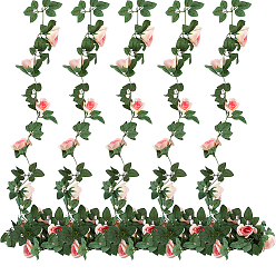 Misty Rose Artificial Rose Rattan, with Plastic Leaf, for Wedding Home Decoration, Misty Rose, 2440mm, 5pcs/set