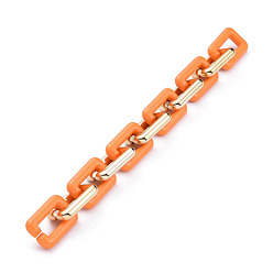 Dunkelorange Handgefertigte ccb kunststoffkabelketten, mit opaken Acrylverbindungsringen, golden, dunkelorange, Links: 30x20x6 mm, 39.37 Zoll (1 m)/Strang