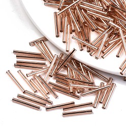 Гальванический Розовый Золотой Гальваническое стекло стеклярус, круглое отверстие, металлических цветов, покрытием из розового золота, 17.5~20x1.5~2.5 мм, отверстие : 0.5~1 мм, около 2250 шт / упаковка