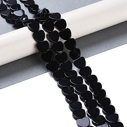 Black Onyx Natural Black Onyx(Dyed & Heated) Beads Strands, Heart, 10x10.5x3mm, Hole: 0.7mm, about 41~42pcs/strand, 15.55''~15.94''(39.5~40.5cm)