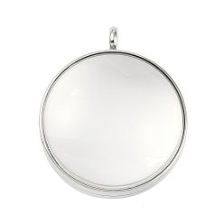 Нержавеющая Сталь Цвет 304 подвески-медальоны из нержавеющей стали, со стеклом, плоский круглый шарм, цвет нержавеющей стали, 41x34x17 мм, отверстие : 5 мм