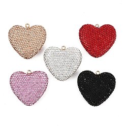 (52) Непрозрачная лаванда Подвески из сплава глины со стразами, сердце, разноцветные, 43x46x11.5 мм, отверстие : 2.5 мм