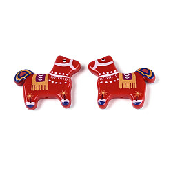 Малиновый Печатные непрозрачные бусины из смолы, лошадь с цветочным узором, малиновый, 28.5x34x6 мм, отверстие : 1.4~1.5 мм