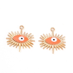 Orange Emaille Anhänger Legierung, Licht Gold, bösen Blick, orange, 22.5x21x3 mm, Bohrung: 1.5 mm