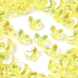 Желтый Уф-покрытие прозрачные акриловые бусины, радужный, сердце, желтые, 9x11.5x7 мм, отверстие : 1.4 мм