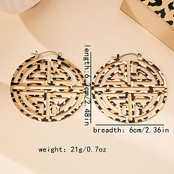 Золотой Серьги-кольца из сплава с леопардовым принтом, золотые, плоско-круглые, золотые, 63x60 мм