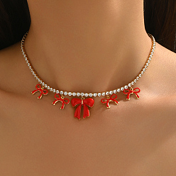 (123L) Белый крем непрозрачный блеск Элегантная латунная цепочка для тенниса с прозрачными кубическими цирконами 5 подвеска-бантик для женщин, идеально подходит для праздников, золотые, огнеупорный кирпич, 14.17 дюйм (36 см)