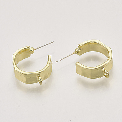 Light Gold Alloy Stud Earring Findings, Half Hoop Earrings, with Loop, Light Gold, 22x7mm, Hole: 2mm, Pin: 0.6mm