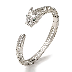 Платина Женский браслет на открытой манжете с прозрачным и зеленым фианитом из латуни и леопарда, платина, внутренний диаметр: 2-1/4x2-3/8 дюйм (5.65x6.1 см)