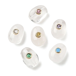 Quartz Crystal Natural Quartz Crystal Rock Crystal Beads, with Brass Micro Pave Cubic Zirconia Findings, Nuggets, 18x13x9.5~10mm, Hole: 2mm