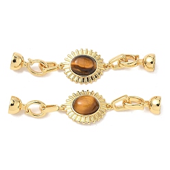 Тигровый глаз Застежки-защелки из натурального латуни с тигровым глазом, реальный 18 k позолоченный, овальные, 60 мм