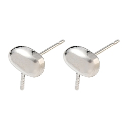 Platinum Brass Stud Earring Findings, Oval, for Half Drilled Beads, Long-Lasting Plated, Rack Plating, Platinum, 8.5x11mm, Pin: 12x0.7mm & 1mm