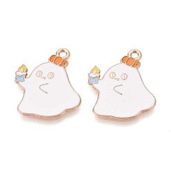 Ghost Подвески из сплава с эмалью на тему Хэллоуина, золотые, призрак, 24x18.5x1 мм, отверстие : 1.6 мм