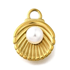 Белый 304 подвески из нержавеющей стали, с круглым пластиковым искусственным жемчугом, подвески в форме ракушек, реальный 18 k позолоченный, белые, 18.5x14x7 мм, отверстие : 2.5 мм