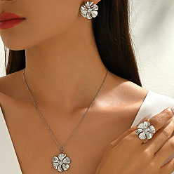 Нержавеющая Сталь Цвет 304 Наборы подвесок, сережек-гвоздиков и колец из нержавеющей стали, цветок, цвет нержавеющей стали, колье: 17.72 дюйм (45 см)