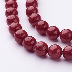 FireBrick Natural Mashan Jade Round Beads Strands, Dyed, FireBrick, 10mm, Hole: 1mm, about 41pcs/strand, 15.7 inch