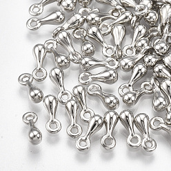 Platinum CCB Plastic Charms, Chain Extender Drop, Teardrop, Platinum, 8x3mm, Hole: 1mm