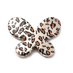 Серебро Гальванопокрытие и распыление окрашенных акриловых бусин, бабочка с леопардовым принтом, серебряные, 33x43.5x6.5 мм, отверстие : 2.5 мм