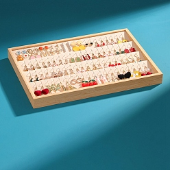 Персиковый Слойка Бамбуковый поднос для органайзера для сережек, бархатом внутри, прямоугольные, розовые, 24.5x35.5x3 см