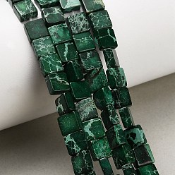 Темно-Зеленый Окрашенные натуральные нитки из бисера имперской яшмы, плоский квадрат, темно-зеленый, 6~7x6~7x3~3.5 мм, отверстие : 1 мм, около 30~31 шт / нитка, 7.40~7.87'' (18.8~20 см)