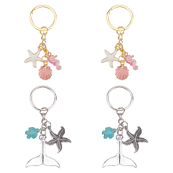 (52) Непрозрачная лаванда 4шт 2 стильный брелок из сплава, с железной фурнитурой, морская звезда, разноцветные, 71~80 мм, 2 шт / стиль
