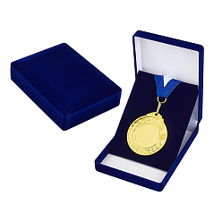 Полуночно-синий Бархатные коробки для упаковки медалей, чехлы для хранения значков, прямоугольные, темно-синий, 12.3x9x3.15 см