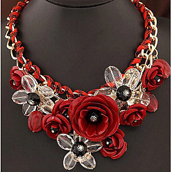 (123L) Белый крем непрозрачный блеск Модные преувеличенные ожерелья-нагрудники из поликоттона и акрила с цветочным узором для женщин, золотые, огнеупорный кирпич, 18.11 дюйм (46 см)