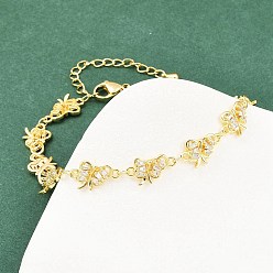 Бабочка Латунные браслеты-цепочки с микропаве из прозрачных кубических цирконий для женщин, стойки покрытие, долговечный, без свинца и без кадмия, реальный 18 k позолоченный, бабочка, 7-1/2 дюйм (19.2 см)