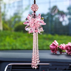 Pink Подвесные украшения из стеклянных цветов, кисточка для подвесного украшения на зеркало заднего вида автомобиля, розовые, 330 мм