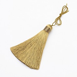 (932FM) Темно-синий аква-матовый с подкладкой Нейлона украшений кулон кисточкой, темно-золотистые, 80x13 мм