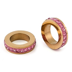 Фуксиновый Ионное покрытие (ip) 304 европейские бусины из нержавеющей стали, с полимерной глиной горный хрусталь, бусины с большим отверстием, колонка, золотые, красно-фиолетовые, 10x2.5 мм, отверстие : 6 мм