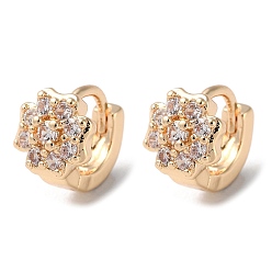 Light Gold Rack Plating Brass Micro Pave Cubic Zirconia Hoop Earrings, Flower, Light Gold, 8.5x7mm