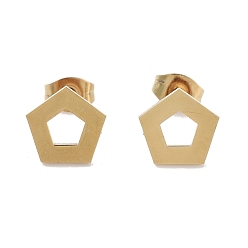 Golden PVD Vacuum Plating 304 Stainless Steel Stud Earrings for Women, Hollow Pentagon, Golden, 9.5x10mm