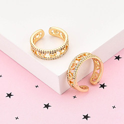 Настоящее золото 18K Латунные кольца-манжеты с микропаве и прозрачным цирконием для женщин, без кадмия и без свинца, сердце, реальный 18 k позолоченный, 6.5 мм, внутренний диаметр: 17.5~18 мм