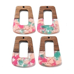 (52) Непрозрачная лаванда Подвески из смолы и ореха, трапециевидные, разноцветные, 37x27x3 мм, отверстие : 2 мм