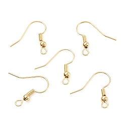 Light Gold Brass Earring Hooks, Ear Wire, French Hooks with Coil and Ball, Light Gold, 18x18x3mm, Hole: 2mm, 22 Gauge, Pin: 0.6mm