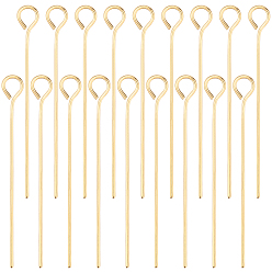 Настоящее золото 18K 300шт. латунные штифты с ушком, долговечный, без никеля , реальный 18 k позолоченный, 25 мм, отверстие : 2 мм, штифты : 0.5 мм, 24 датчик