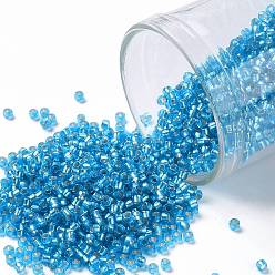 (23BF) Silver Lined Frost Dark Aquamarine Toho runde Rocailles, japanische Rocailles, (23 bf) Silbergefütterter frostdunkler Aquamarin, 15/0, 1.5 mm, Bohrung: 0.7 mm, über 3000pcs / Flasche, 10 g / Flasche