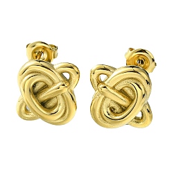 Real 14K Gold Plated Ion Plating(IP) 304 Stainless Steel Stud Earrings, Knot, Real 14K Gold Plated, 15.5x17mm
