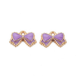 Темная Орхидея Подвески из эмали и сплава, бантом, золотой свет, темные орхидеи, 10x16x2 мм, отверстие : 1.4 мм