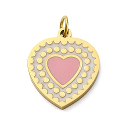 Pink 304 из нержавеющей стали шармы эмали, с целью перехода в кольце, шарма сердца, реальный 18 k позолоченный, ионное покрытие (ip), розовые, 14x12x1 мм, отверстие : 2.5 мм